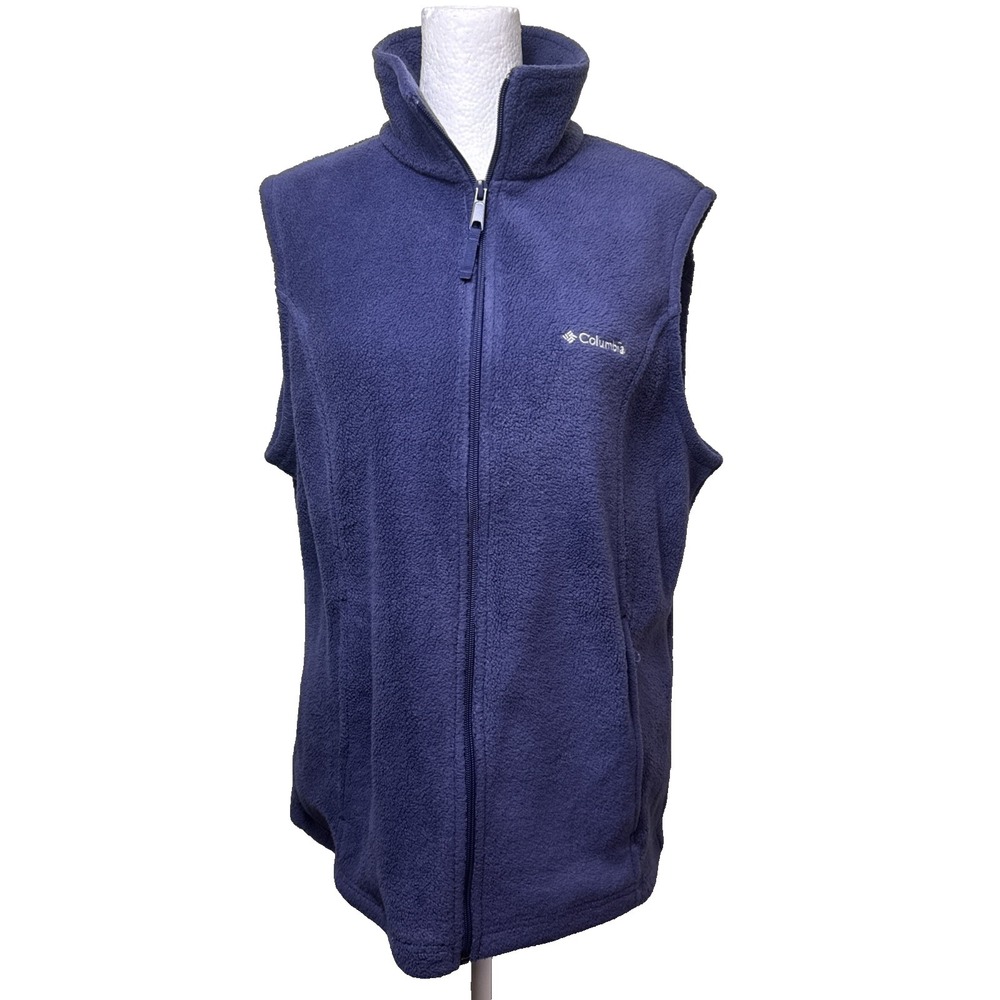 Columbia‎ Navy Blue Fleece Vest Full Zip Mock Neck Benton Springs Gilet Large